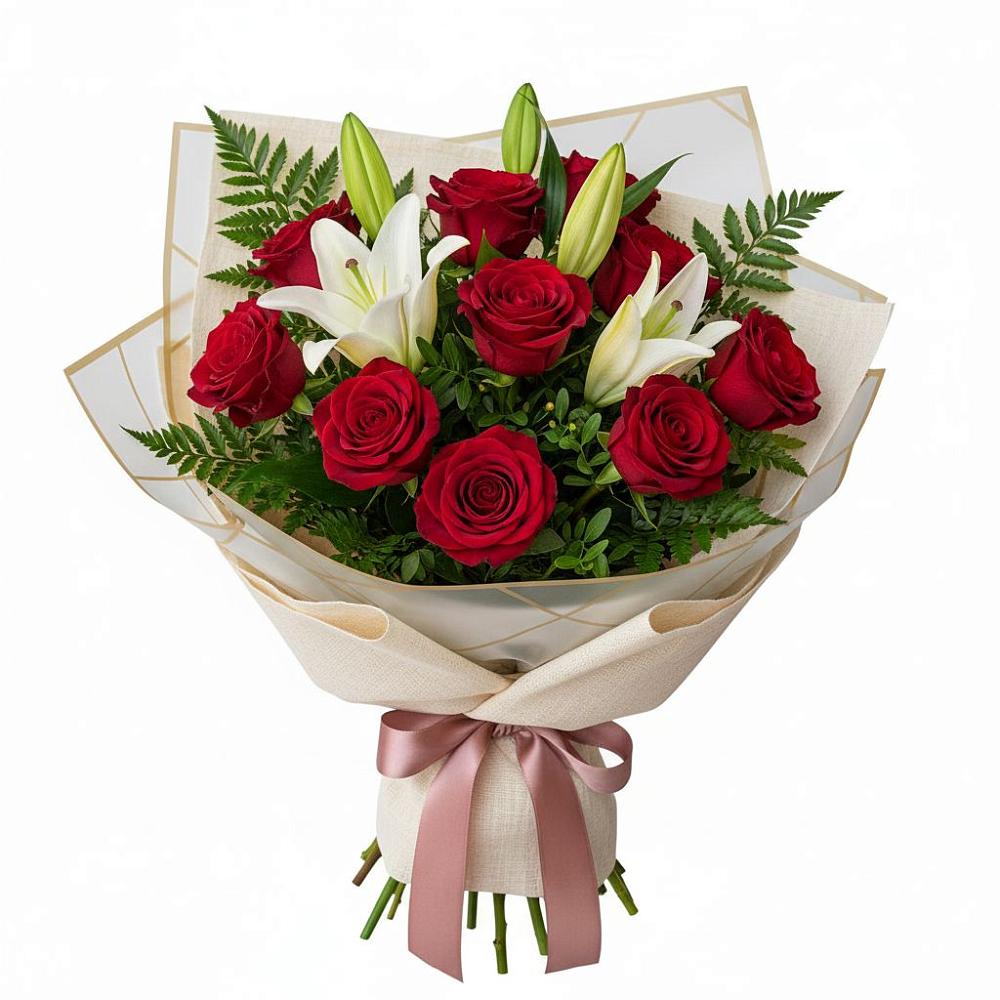 Букет цветов из: Лилии и Розы в Каа-Хеме