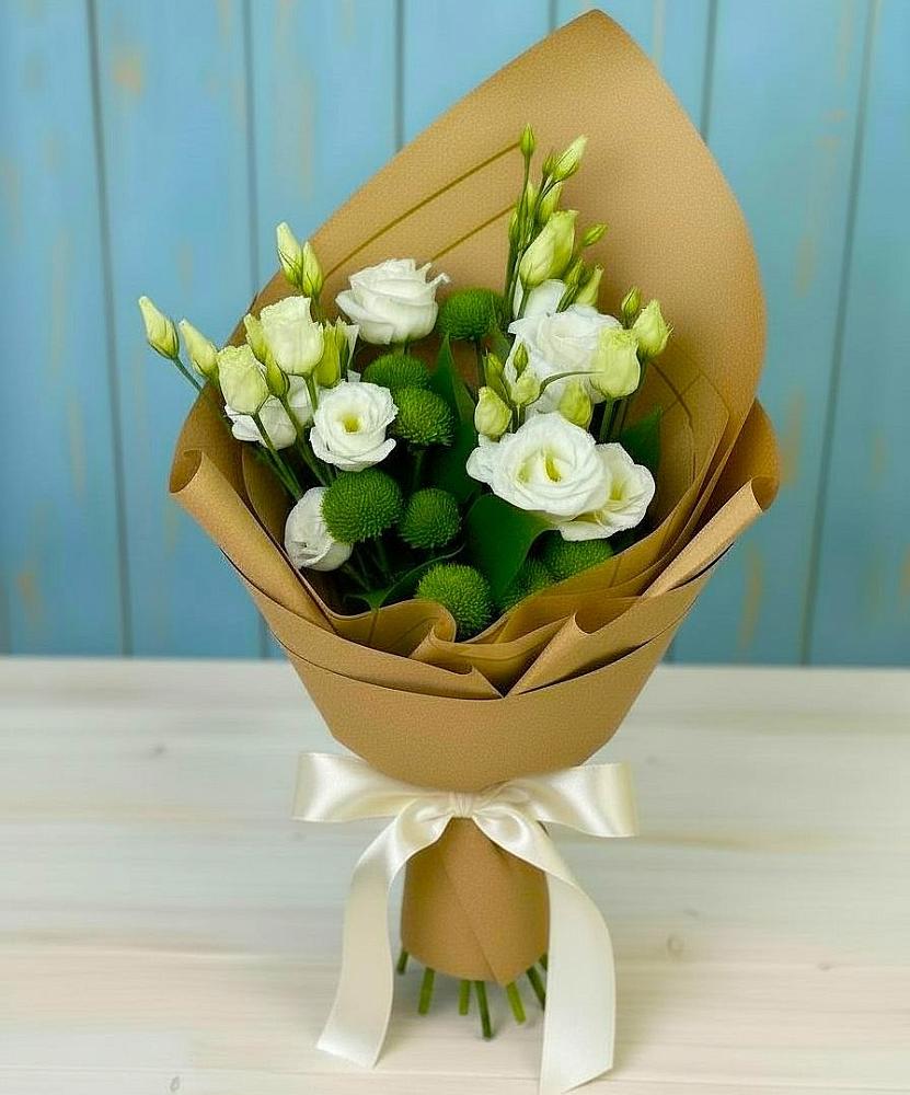 Букет цветов из: Хризантемы и Лизиантусы в Каа-Хеме