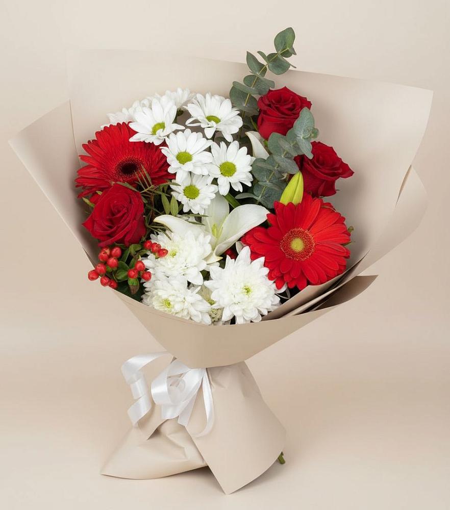 Букет цветов из: Розы, Хризантемы, Герберы и Лилии в Каа-Хеме