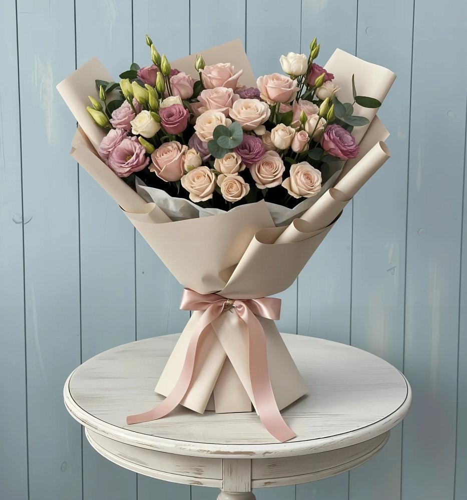 Букет цветов из: Розы и Лизиантусы в Каа-Хеме