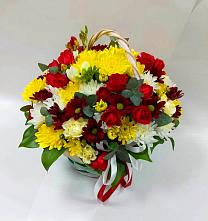 Цветочная композиция из Хризантемы и Розы в корзине в Каа-Хеме