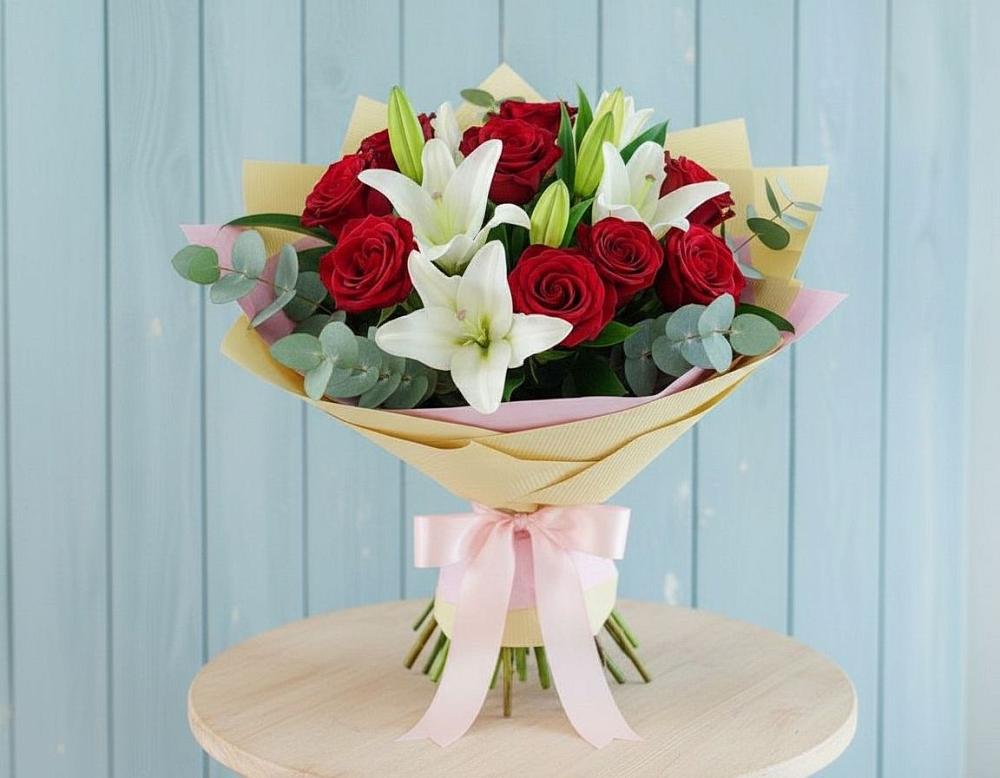 Букет цветов из: Лилии и Розы в Каа-Хеме