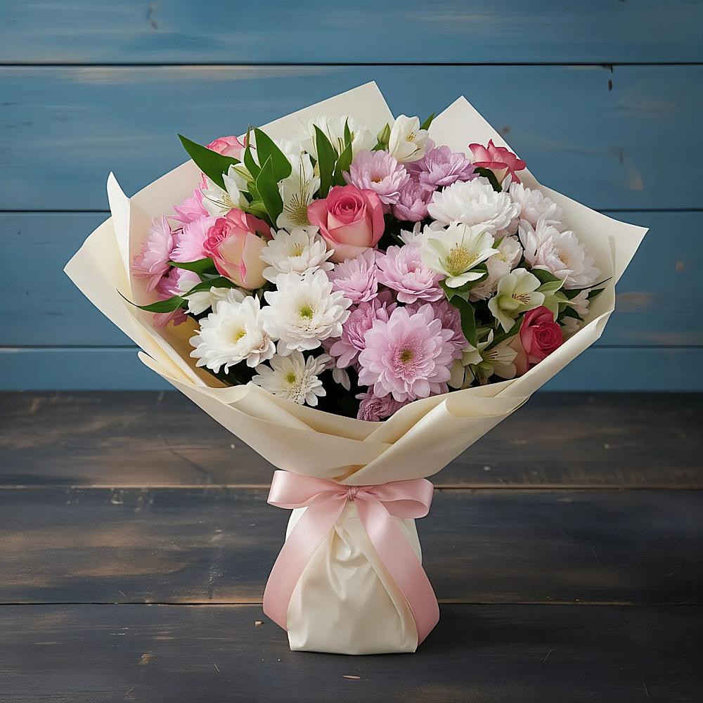 Букет цветов из: Хризантемы, Альстромерии и Розы в Каа-Хеме